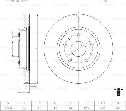 BOSCH F 026 A06 807 - Тормозной диск autosila-amz.com