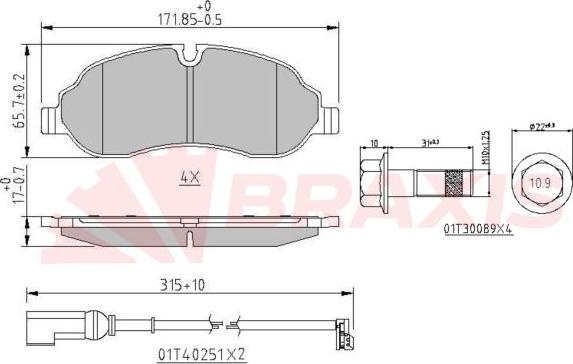 Braxis AA0619 - Тормозные колодки, дисковые, комплект autosila-amz.com