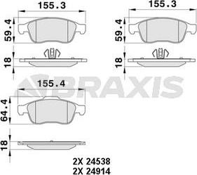 Braxis AA0060 - Тормозные колодки, дисковые, комплект autosila-amz.com