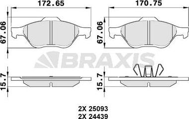 Braxis AA0340 - Тормозные колодки, дисковые, комплект autosila-amz.com
