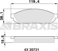 Braxis AA0348 - Тормозные колодки, дисковые, комплект autosila-amz.com
