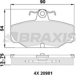 Braxis AA0325 - Тормозные колодки, дисковые, комплект autosila-amz.com