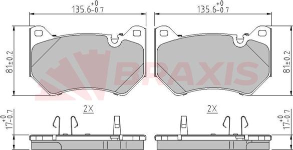 Braxis AA0709 - Тормозные колодки, дисковые, комплект autosila-amz.com