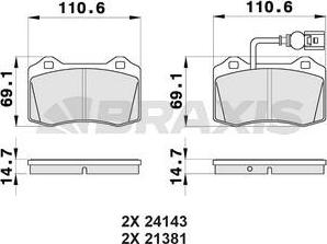 Braxis AB0463 - Тормозные колодки, дисковые, комплект autosila-amz.com