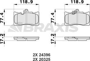 Braxis AB0476 - Тормозные колодки, дисковые, комплект autosila-amz.com