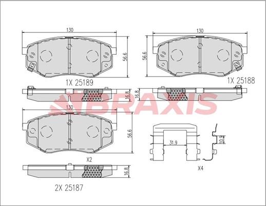 Braxis AB0619 - Тормозные колодки, дисковые, комплект autosila-amz.com