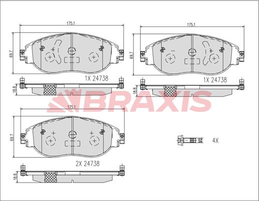 Braxis AB0615 - Тормозные колодки, дисковые, комплект autosila-amz.com