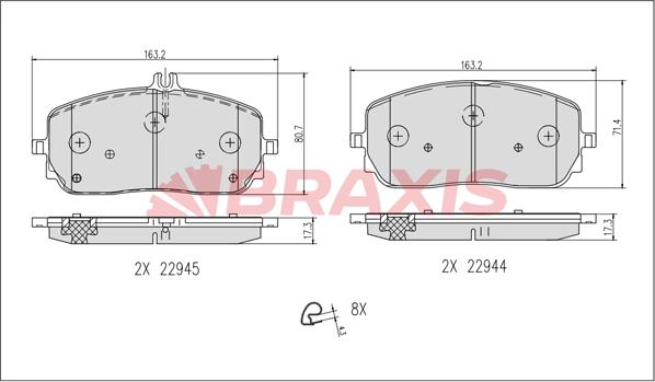 Braxis AB0635 - Тормозные колодки, дисковые, комплект autosila-amz.com