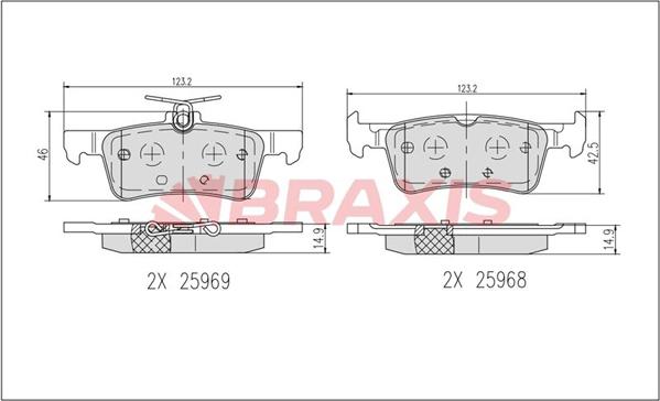 Braxis AB0637 - Тормозные колодки, дисковые, комплект autosila-amz.com