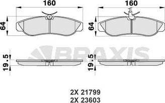 Braxis AB0181 - Тормозные колодки, дисковые, комплект autosila-amz.com