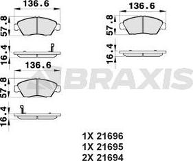Braxis AB0170 - Тормозные колодки, дисковые, комплект autosila-amz.com