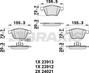 Braxis AB0311 - Тормозные колодки, дисковые, комплект autosila-amz.com