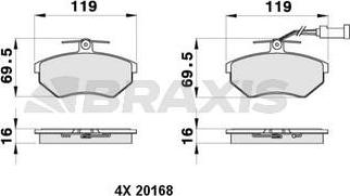 Braxis AB0375 - Тормозные колодки, дисковые, комплект autosila-amz.com