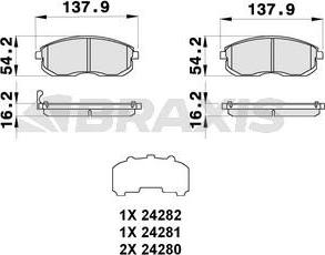 Braxis AB0287 - Тормозные колодки, дисковые, комплект autosila-amz.com