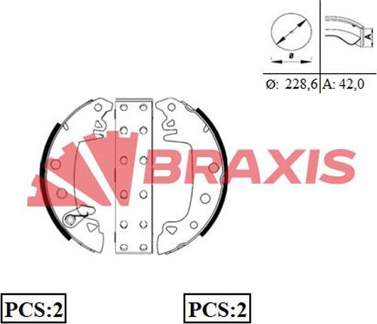 Braxis AC0002 - Комплект тормозных колодок, барабанные autosila-amz.com