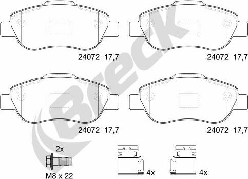 Breck 24072 00 702 00 - Тормозные колодки, дисковые, комплект autosila-amz.com