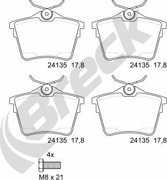 Breck 24135 00 704 00 - Тормозные колодки, дисковые, комплект autosila-amz.com