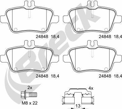 Breck 24848 00 704 00 - Тормозные колодки, дисковые, комплект autosila-amz.com