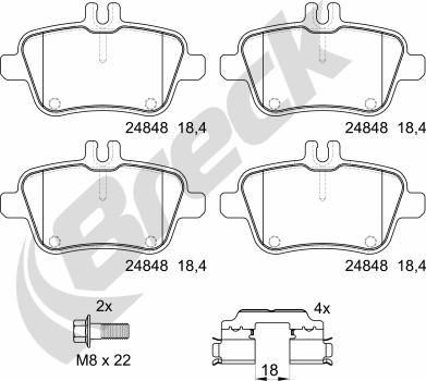 Breck 24848 00 704 10 - Тормозные колодки, дисковые, комплект autosila-amz.com