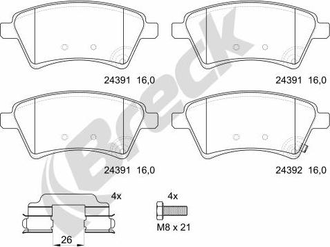 Breck 24391 00 701 00 - Тормозные колодки, дисковые, комплект autosila-amz.com