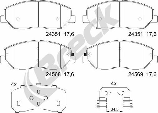 Breck 24351 00 701 00 - Тормозные колодки, дисковые, комплект autosila-amz.com