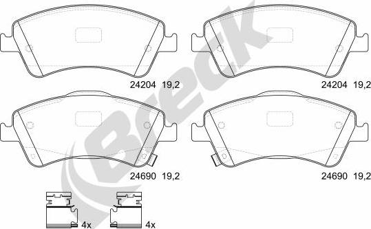 Breck 24204 00 701 00 - Тормозные колодки, дисковые, комплект autosila-amz.com