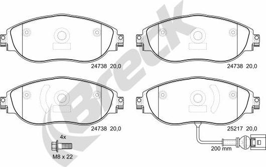 Breck 24738 00 551 00 - Тормозные колодки, дисковые, комплект autosila-amz.com