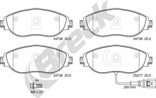 Breck 24738 00 551 10 - Керамические тормозные колодки к-т, пд AUDI A3 SEAT LEON, LEON SC, LEON ST SKODA KODIAQ, OCTAVIA I autosila-amz.com