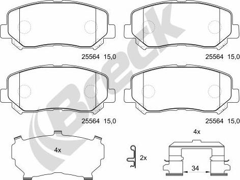 Breck 25564 00 701 10 - Тормозные колодки, дисковые, комплект autosila-amz.com