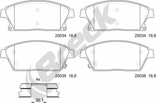 Breck 25034 00 701 10 - Тормозные колодки, дисковые, комплект autosila-amz.com