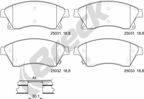 Breck 25031 00 701 00 - Тормозные колодки, дисковые, комплект autosila-amz.com