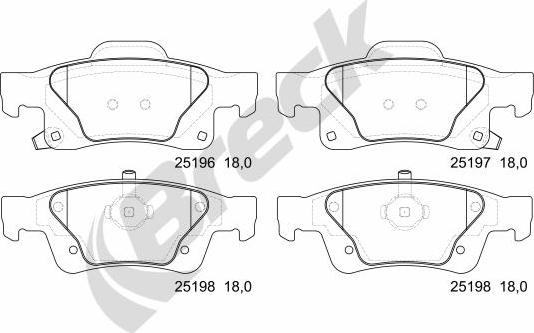 Breck 25196 00 554 00 - Тормозные колодки, дисковые, комплект autosila-amz.com