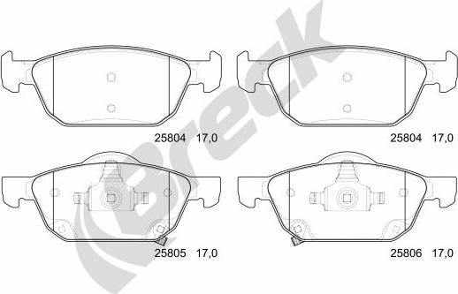 Breck 25804 00 701 00 - Тормозные колодки, дисковые, комплект autosila-amz.com