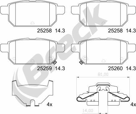 Breck 25258 00 704 00 - Тормозные колодки, дисковые, комплект autosila-amz.com