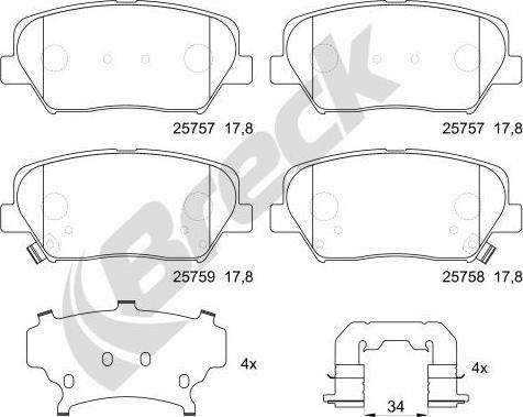 Breck 25757 00 701 00 - Тормозные колодки, дисковые, комплект autosila-amz.com