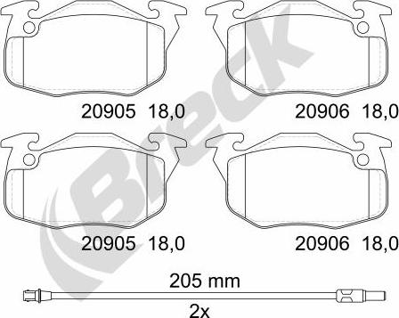 Breck 20905 00 702 10 - колодки дисковые передние!\ Peugeot 306 1.1i/1.4i 93-01 autosila-amz.com