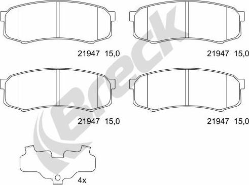 Breck 21947 00 702 00 - Тормозные колодки, дисковые, комплект autosila-amz.com