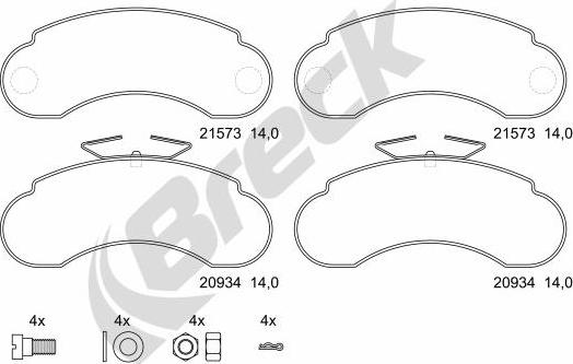 Breck 21573 00 706 00 - Тормозные колодки, дисковые, комплект autosila-amz.com