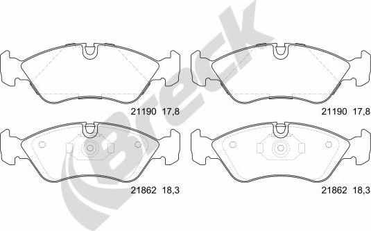 Breck 21862 00 701 00 - колодки дисковые! передние\ Opel Vectra/Calibra/Kadett 1.8/2.0 88-03 autosila-amz.com