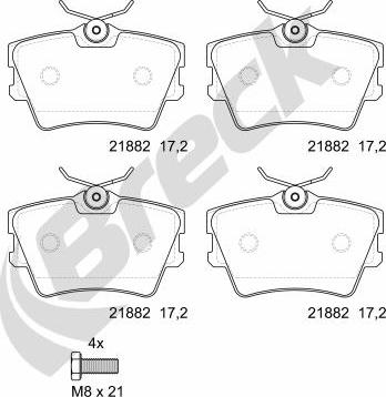 Breck 21882 00 704 00 - Тормозные колодки, дисковые, комплект autosila-amz.com