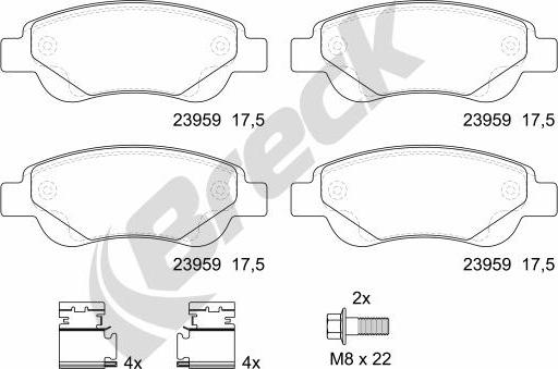 Breck 23959 00 702 00 - Тормозные колодки, дисковые, комплект autosila-amz.com