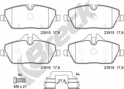 Breck 23915 00 701 00 - Тормозные колодки, дисковые, комплект autosila-amz.com