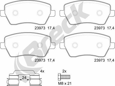 Breck 23973 00 702 00 - Тормозные колодки, дисковые, комплект autosila-amz.com