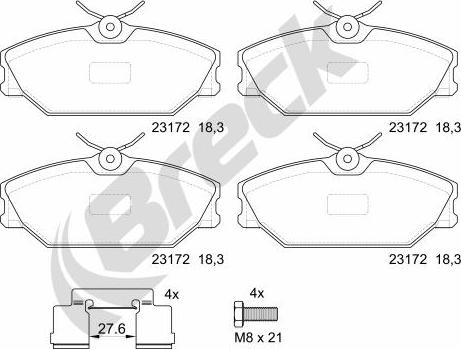 Breck 23172 00 702 00 - Тормозные колодки, дисковые, комплект autosila-amz.com