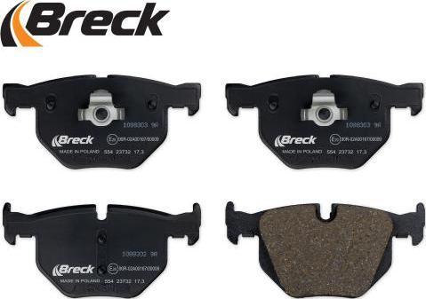 Breck 23732 00 554 00 - Керамические тормозные колодки к-т, задние BMW 5 (E60), 5 (E61), 6 (E63), 6 (E64) 2.0-3.0D 12.01-12. autosila-amz.com