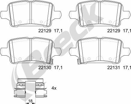 Breck 22129 00 704 00 - Тормозные колодки, дисковые, комплект autosila-amz.com