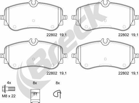 Breck 22802 00 703 00 - Тормозные колодки, дисковые, комплект autosila-amz.com