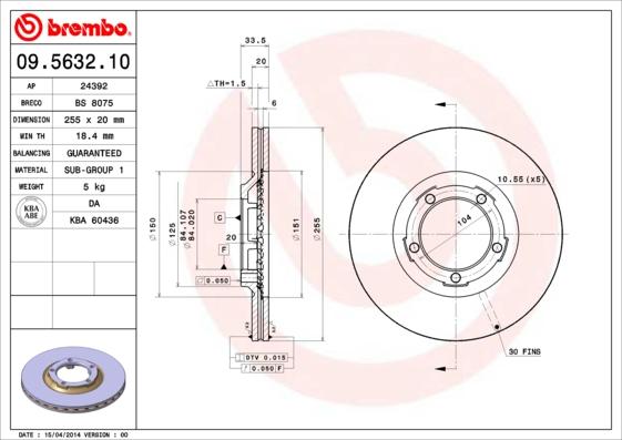 Breco BS 8075 - Тормозной диск autosila-amz.com