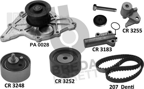 Breda Lorett KPA0670A - Водяной насос + комплект зубчатого ремня ГРМ autosila-amz.com