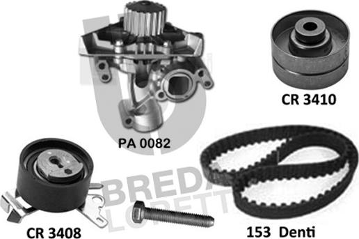 Breda Lorett KPA0788B - Водяной насос + комплект зубчатого ремня ГРМ autosila-amz.com